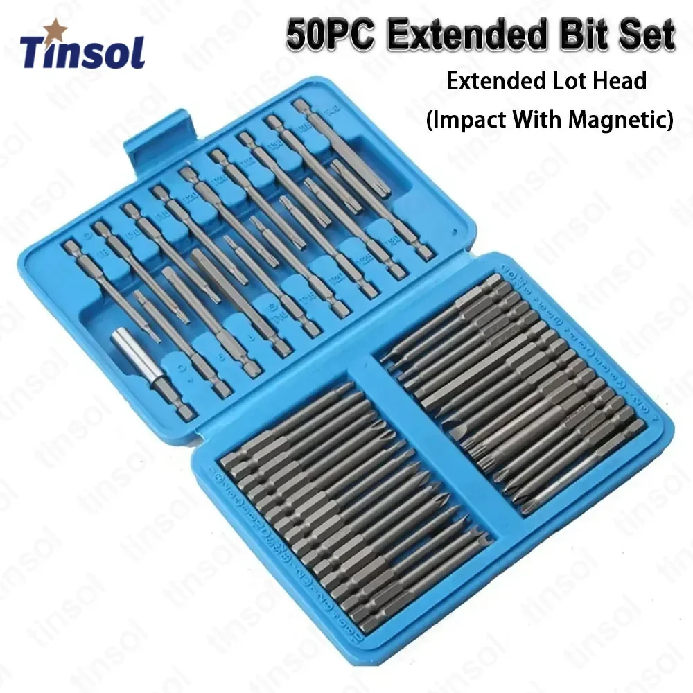 TINSOL 50/36 Pcs 75mm Extra Long Magnetic Screwdriver Bit Set 1/4 Inch Security Torx Star Hex Spline Bits Kit for Impact Driver