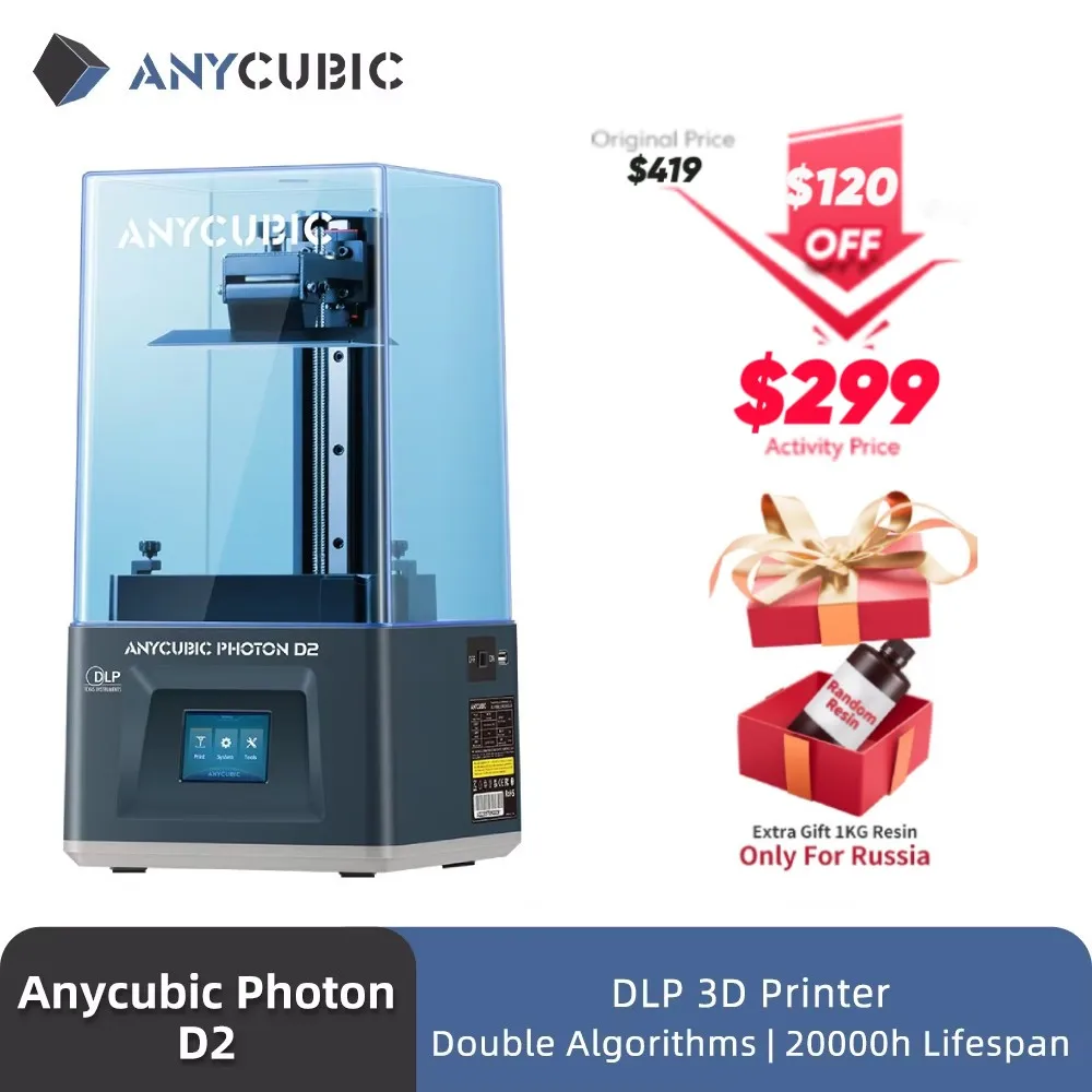 ANYCUBIC Photon D2 DLP 3D Printer Double Algorithms Ultra High Resolution 3D Printing 20000-hours Usage Lifespan 5.9 Inches