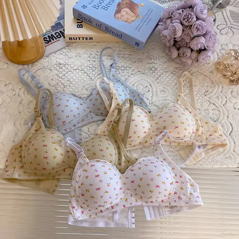 SP&CITY Summer Flower Printed Seamless Bras Women\'s Small Breasts Gathered Together Brassier Korean Sweet Girl Thin Comfort Bra