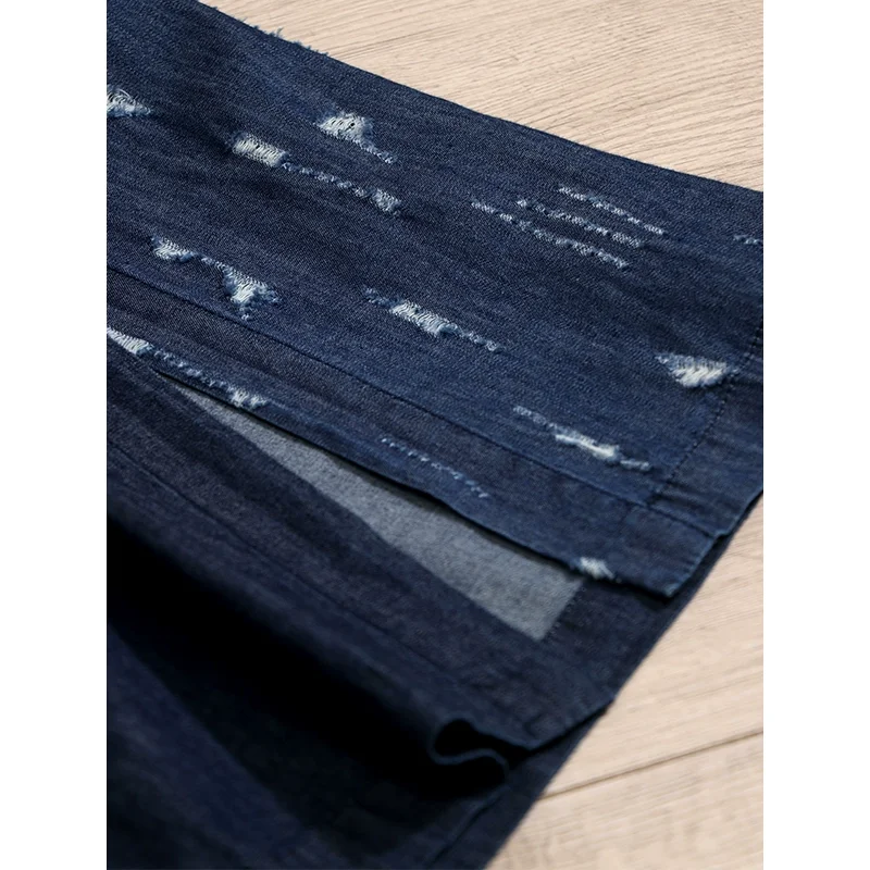 TIYIHAILEY Free Shipping Wide Leg Long Pants For Women Trousers Denim Jeans Elastic Waist Casual Pants With Pockets With Holes