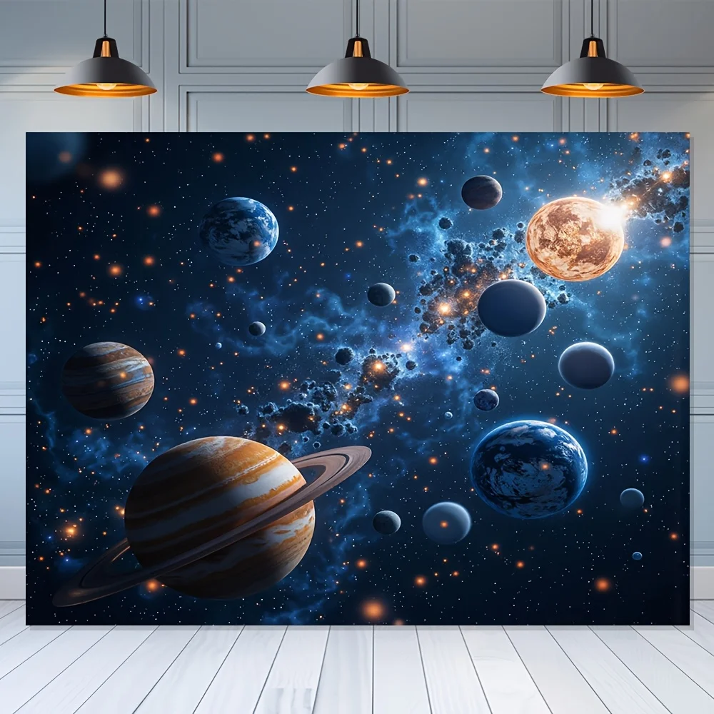 Cosmic Planets Tapestry with Saturn, Earth, Jupiter and Nebula 180x280cm Wall Decor