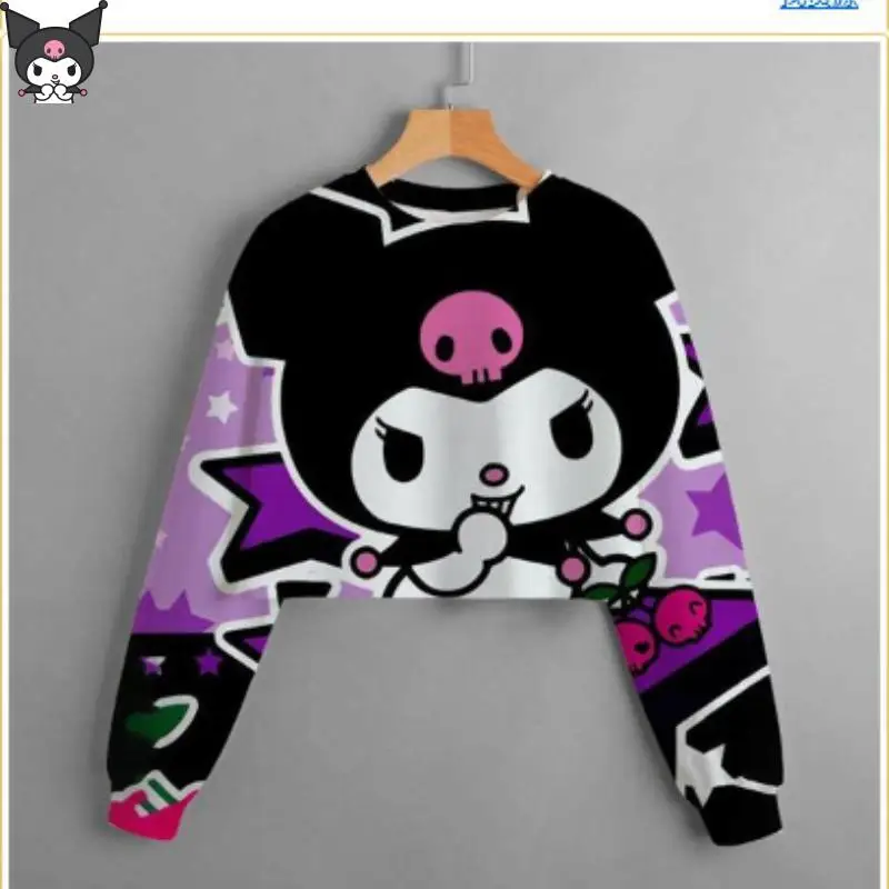 

Sanrio Kuromi Hoodie Leisure Jacket Half A Navel Exposed T-Shirt Cartoon Cute Children's Clothing Fashion Sweet Comfortable ﻿