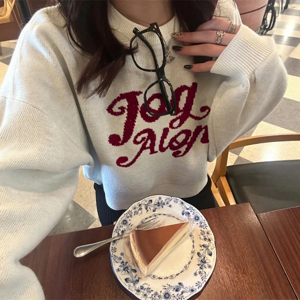 

New Winter L20 Women's Casual Loose round Ne Sweater Versatile Letter Embroidery Soft Acrylic Polyester Spandex Blend Lon...