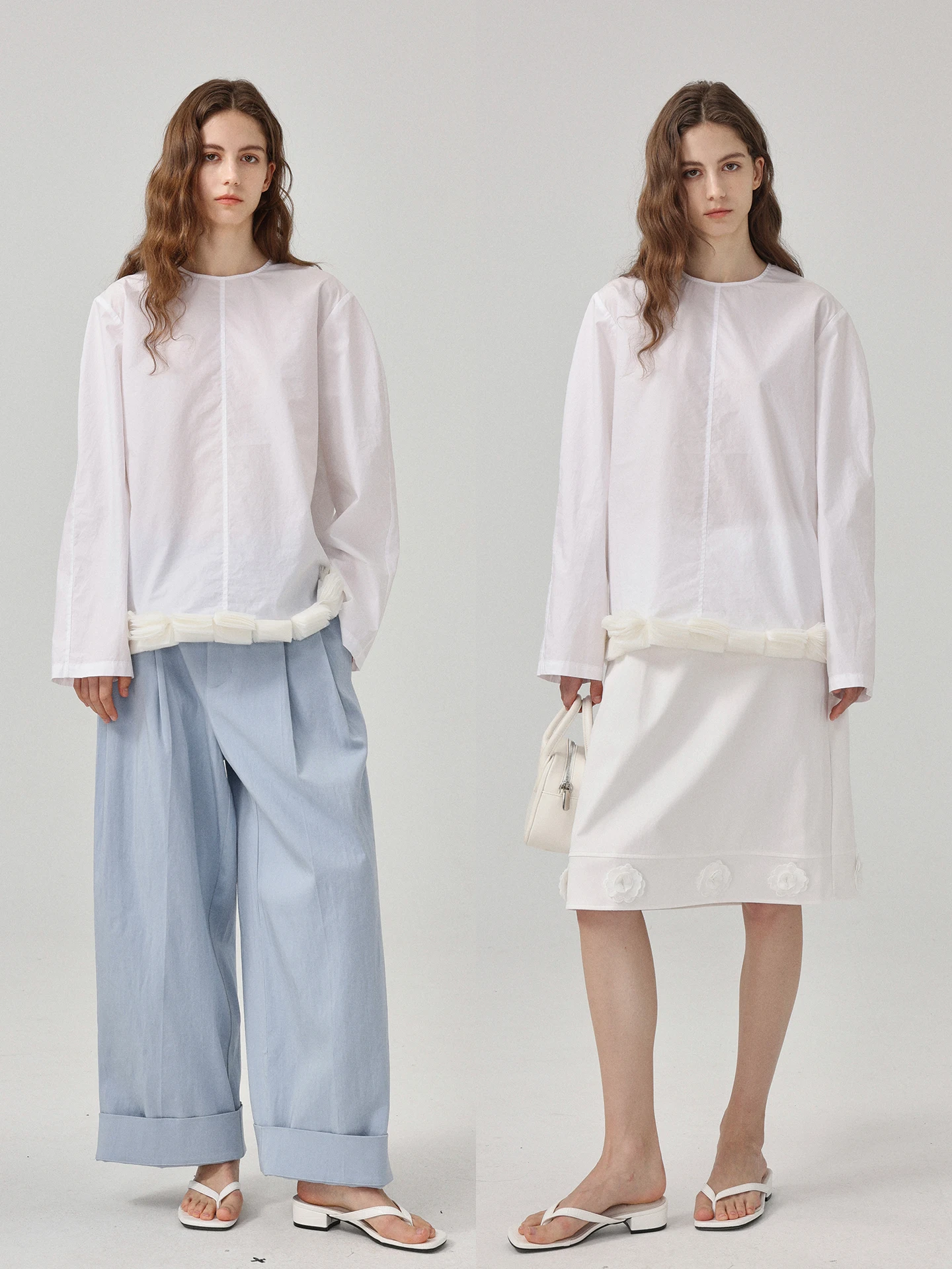 

Легкая женская повседневная рубашка свободного кроя с круглым вырезом, кружевными вставками, из дышащего хлопка, с длинными рукавами, в минималистичном стиле