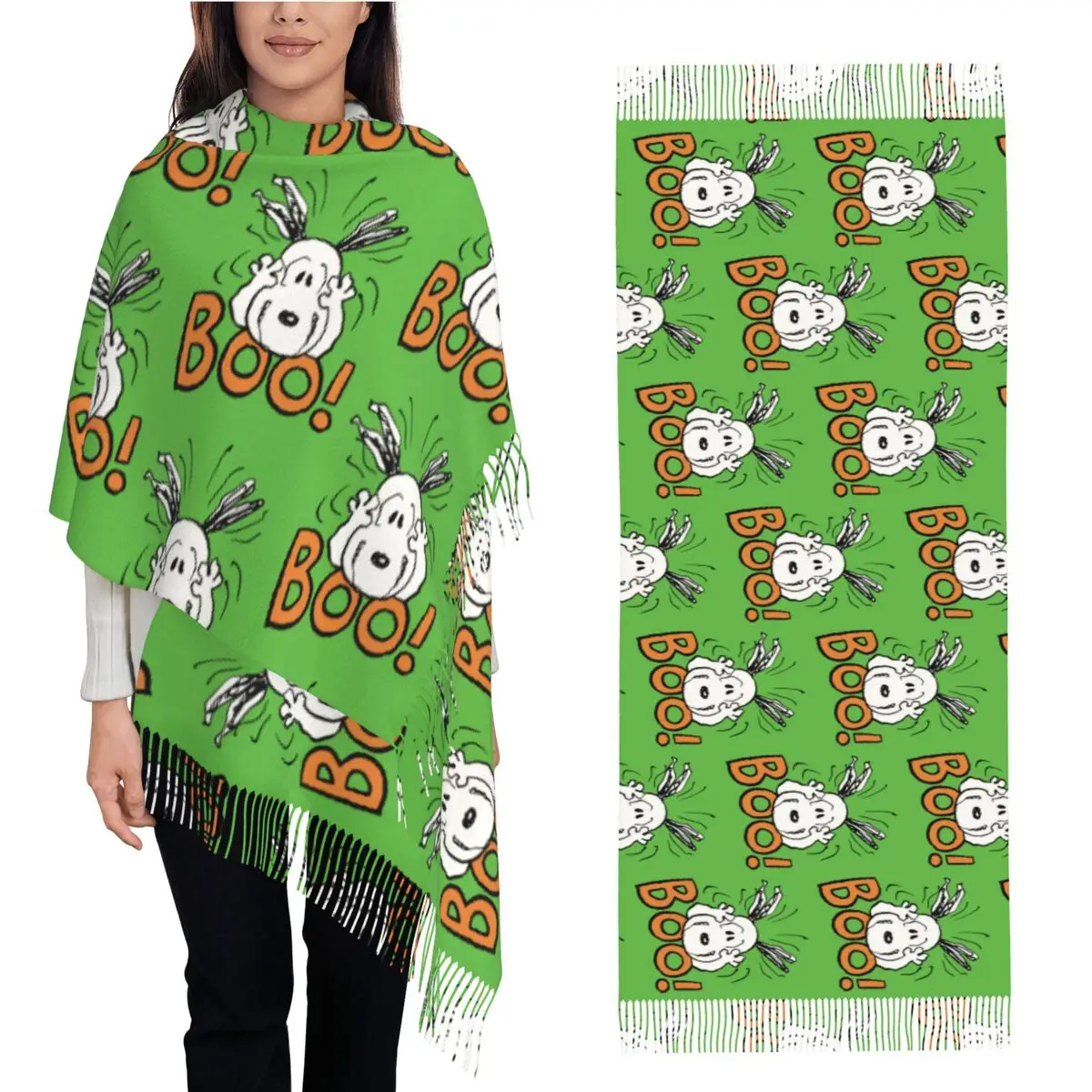 Snoopys Boo Scarf for Womens Winter Fall Shawl Wrap Long Large Scarves with Tassel for Evening Dress