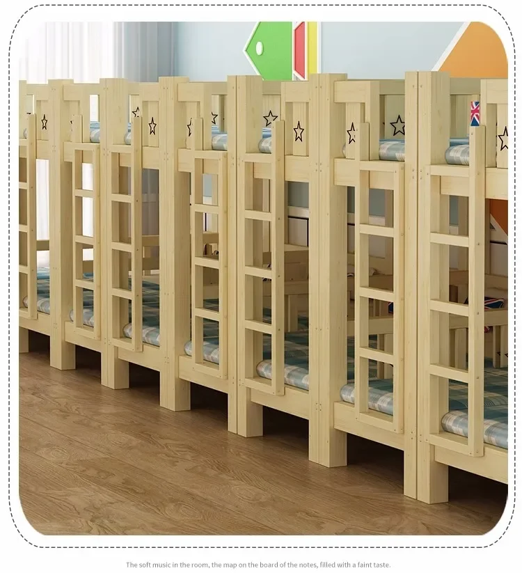 Children\'s Hosting Class Bunk Bed Nap Solid Wood Height-Adjustable Bed Primary School Students Double-Layer Lunch Bed