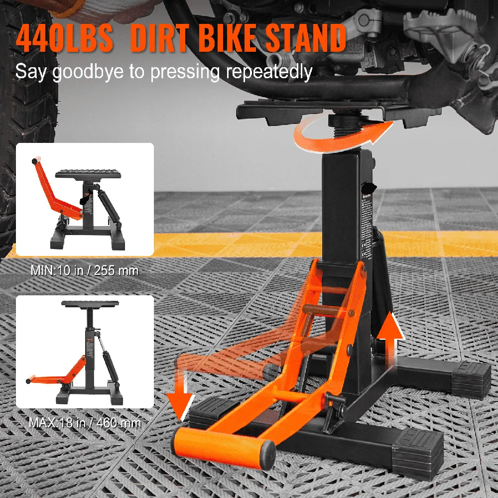 Dirt Bike Lift Stand, Motorcycle Jack Lift Stand 440 lbs Capacity and Hydraulic Lift Operation, Adjustable Height Hoist Table