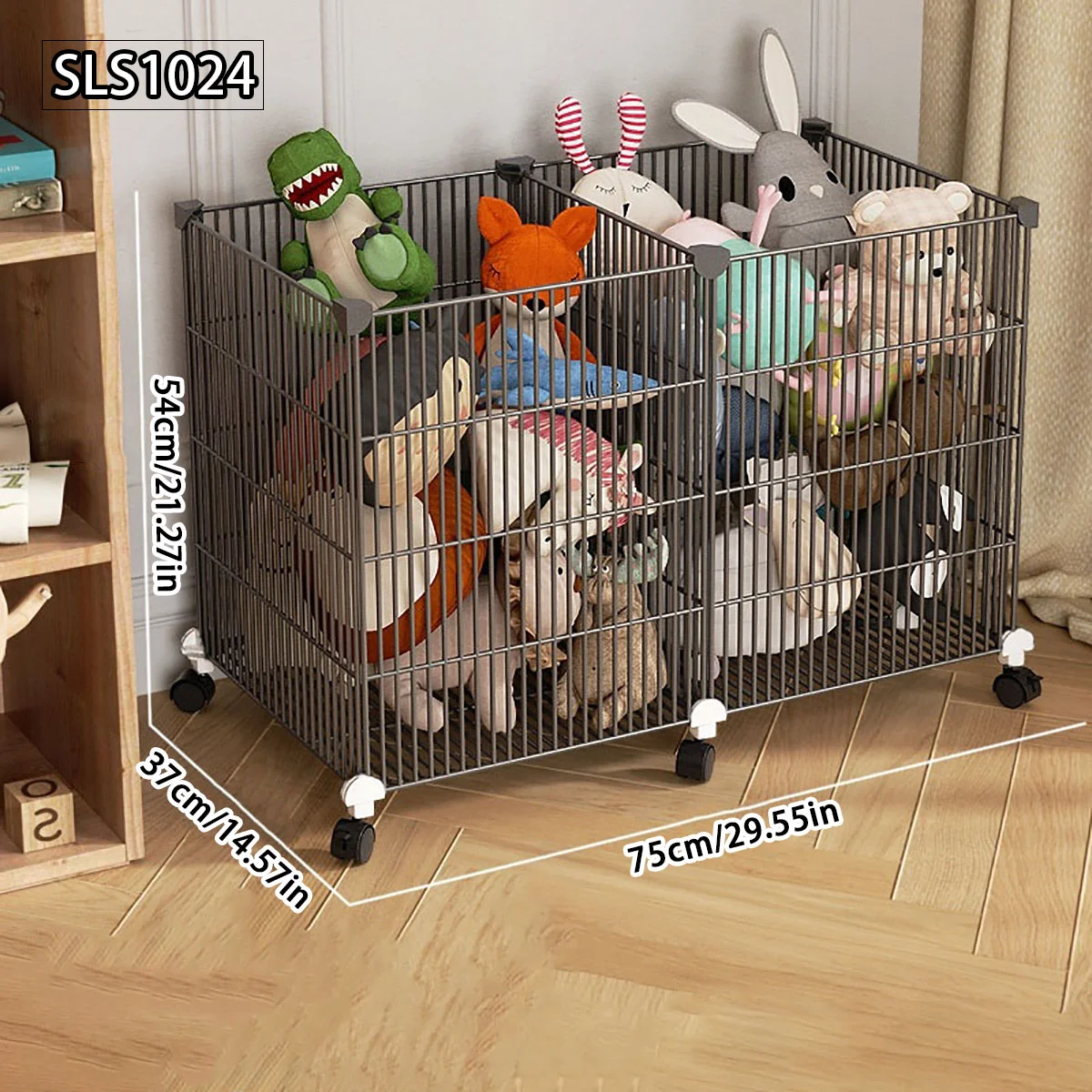 Iron Mesh Assembly Storage Basket with Wheels, Large Capacity Laundry Basket, Bedroom Toy and Miscellaneous Storage Rack
