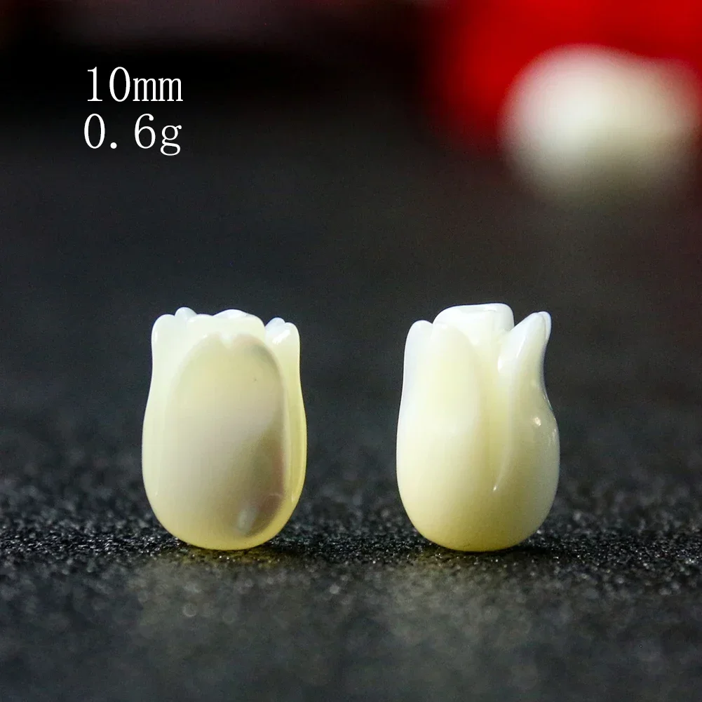 2PCS Natural Shell Beads Carved Tulip Rose Flower White Mother of Pearl Charms DIY Jewelry Making Accessory Necklace Earrings view 5