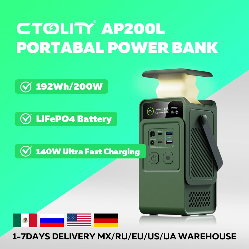 

CTOLITY AP200L 200 Вт солнечный генератор портативная электростанция для кемпинга 192 Вт зарядное устройство Power Bank 60000 мАч LiFePo4 аккумулятор для улицы