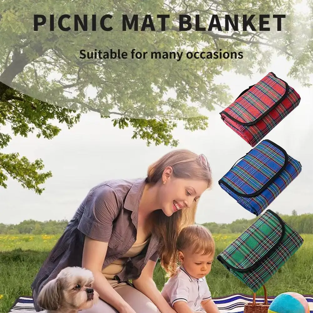 Retro Plaid Picnic Mat 2M*1.5M Portable Polyester Outdoor Mat 4-6 Washable Grass Camping Mat Handbag Machine Person Folding D5K6