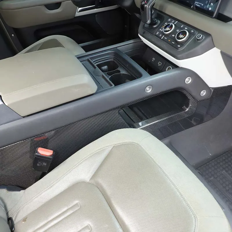 2 قطعة ألياف الكربون الحقيقية لاند روفر ديفندر 90 110 2020 + سيارة التحكم المركزي درابزين الجانب لوحة كبيرة الملحقات الداخلية #6