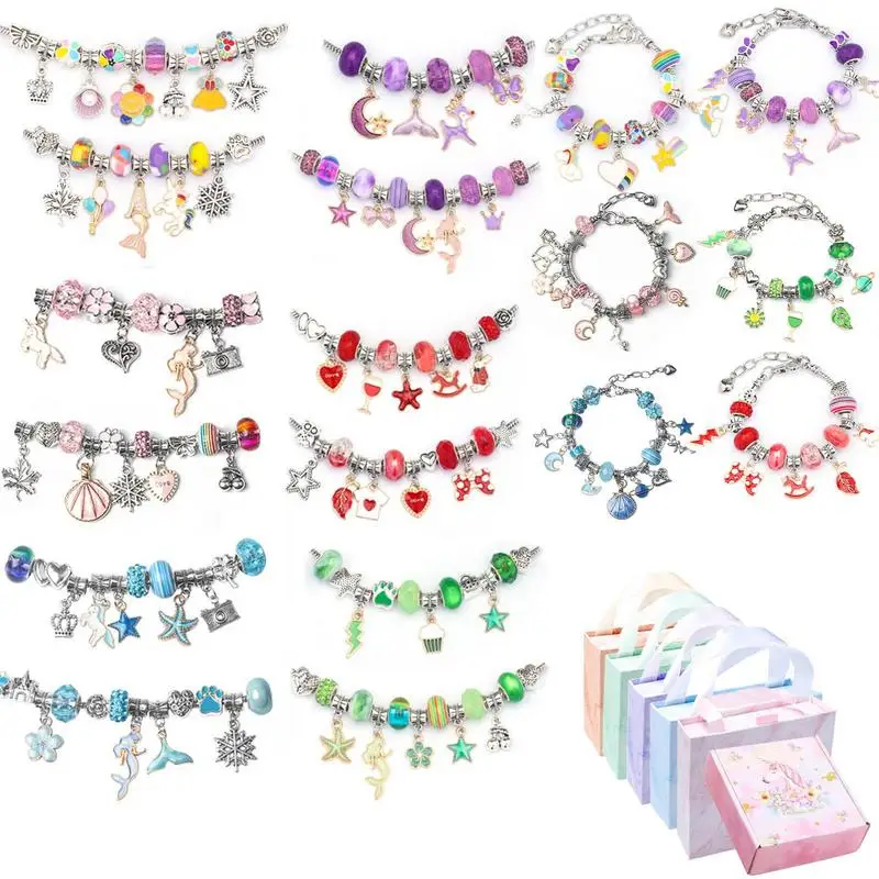 63 PCS Christmas Jewerly Making Kit Charm Bracelet Necklaces Present Pandora Alloy Beads Set DIY Child Bracelet Freeshiping