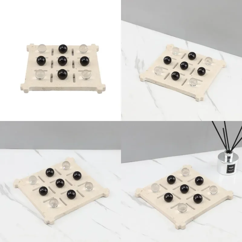 Modern Simple Natural Marble Chessboard Ornament Black and White Crystal Ball Chess Board for Living Room Entrance Desktop