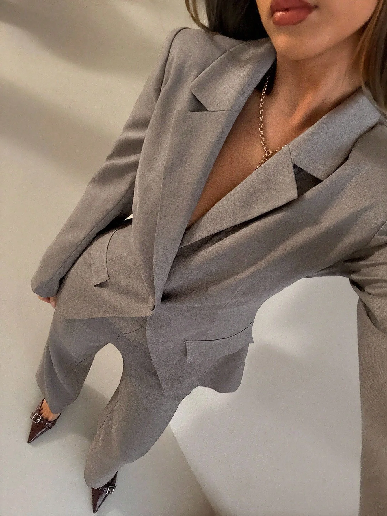 2026 Women's 2 Piece Business Suit, Elegant Lapel Collar Single Breasted Blazer + High Waist Wide Leg Pants Set, Formal Office W