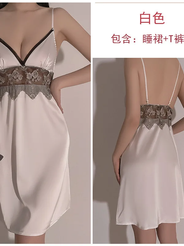 صيف جديد ربيع مثير عميق الخامس الساتان خياطة شبكة التطريز الحمالة فضفاضة الخصر منظور الشيفون فستان بتصميم بدلة أنيقة N5ZW