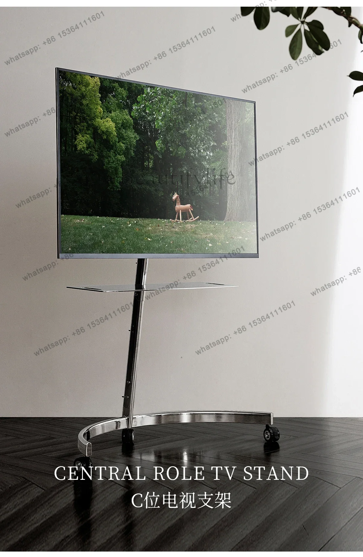 YJ Movable TV Rack Stainless Steel Load-bearing TV Rack Living Room Bedroom Universal TV Rack