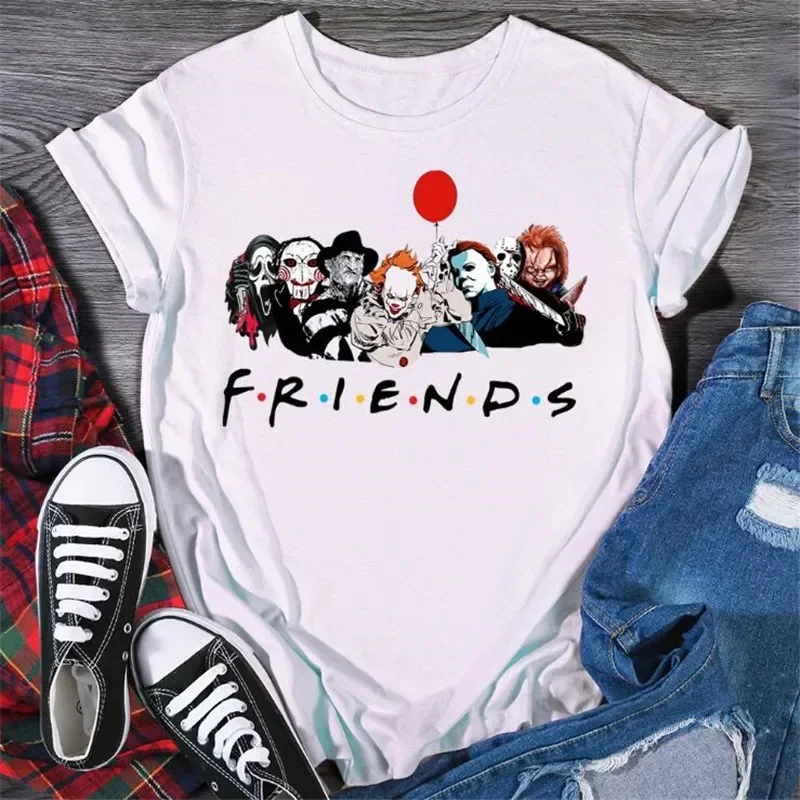 Best Stephen King Horror Characters Printed Friends T Shirt Cartoon Women Tops  Halloween Clothes Women And Men Plus Size