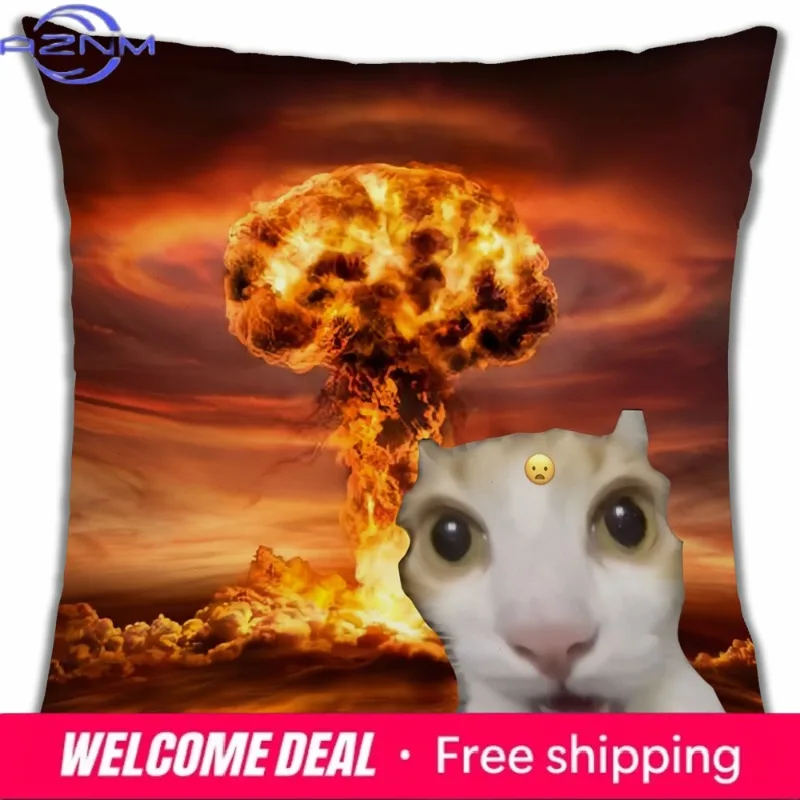 Dread Cat Meme cushion cover soft cat funny Pillow Case for Sofa meme Living Room Home office decoror and Protective Covers 1PC