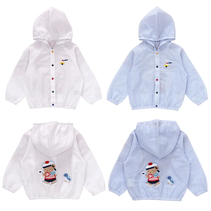 Children\'s Jackets Cartoon Navy Bear Sailboat Embroidered Coat Baby Cardigan Summer Air-conditioned Clothing Sunscreen Jacket