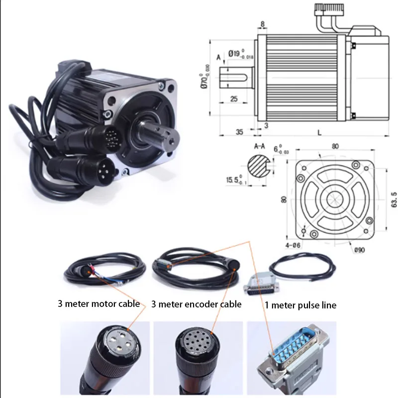 Imagem -04 - Grupo do Servo Motor 90st-m02430 2.4n.m750w Motorista da C.a. +: Aasd15a 220v