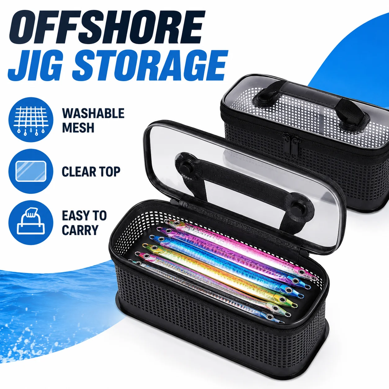 Washable Mesh Jig Bag Jigging Lure Storage Wallet & Tackle Pouch with Individual Slots for Offshore Saltwater Boat Fishing