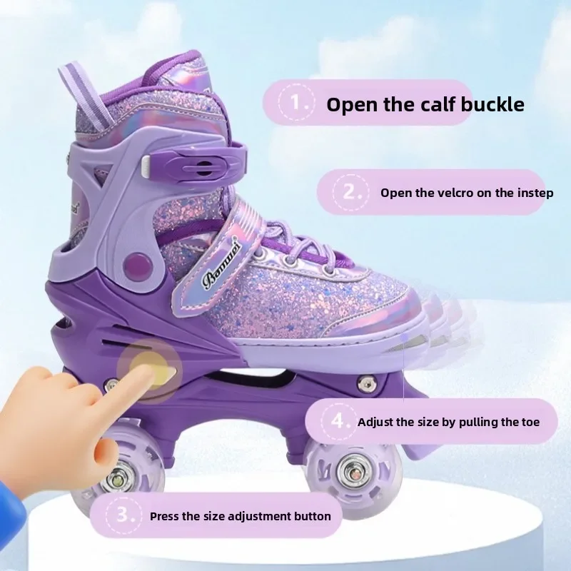 Double Row Roller Skate Shoes Skateboard Sports Adjustable PU Wheel Professional Outdoor Fitness Exercise Footwear Kids Women view 3