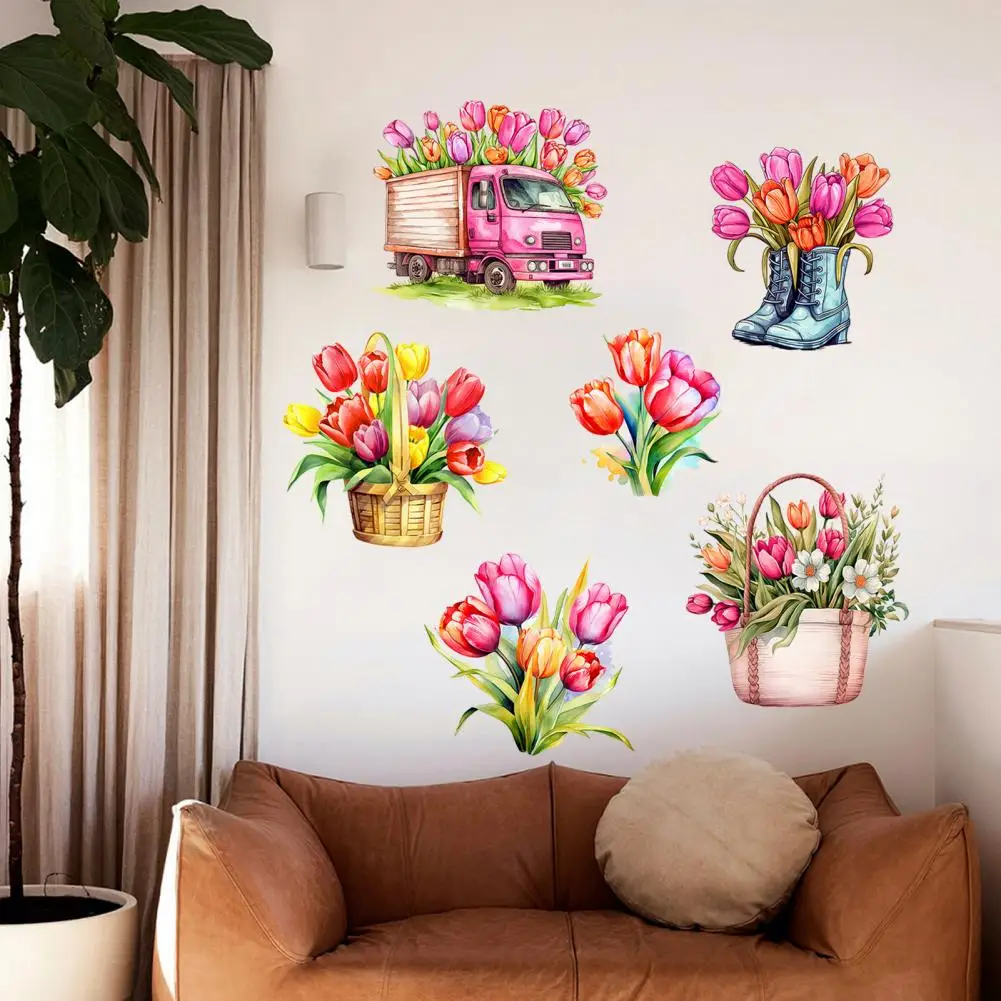 Valentine Day Wall Stickers Easy to Apply Wall Decals Romantic Valentine's Day Flower Tulip Wall Stickers for Living Room