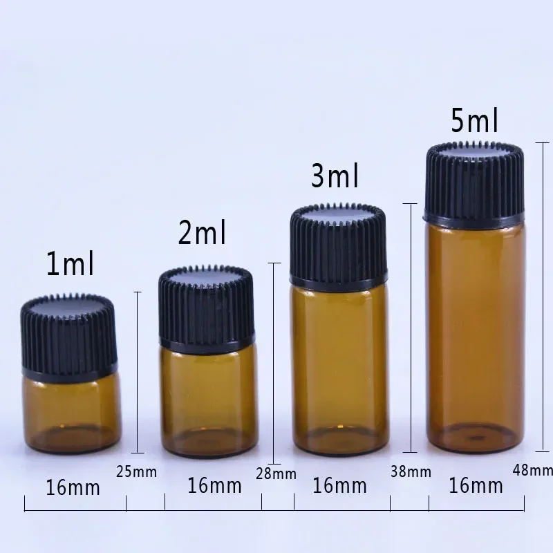 200PCS Vials Cosmetic Sample Test Bottle Mini Bottle Empty Glass Amber Essential Oil Bottle with Orifice Reducer Refillable