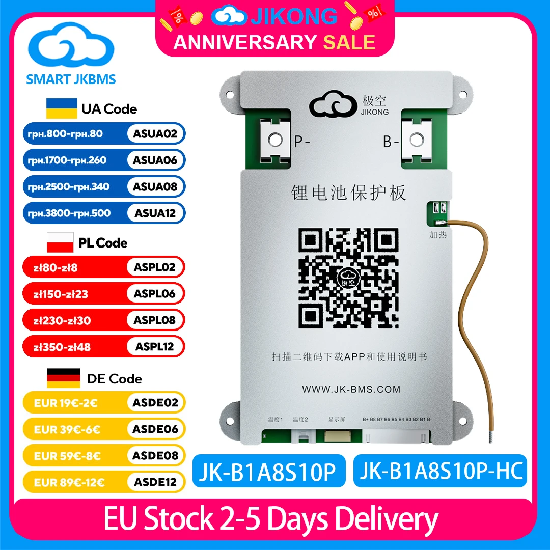 JIKONG JK BMS 3S-8S 12V 24V 1A 2A Smart Active Balancer BMS for LifePo4 Battery Management 100A 200A BT APP CAN RS485 JKBMS