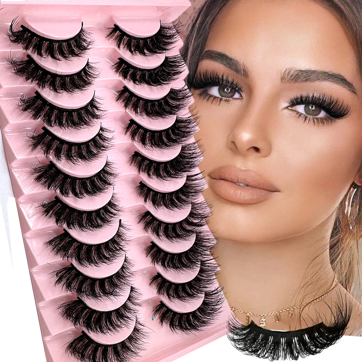 UMIRYAO 10ペア 長持ちするナチュラルドラマ、ふわふわ、甘い3Dつけまつげ、再利用可能で簡単、まつげ、つけまつげ、偽まつげ