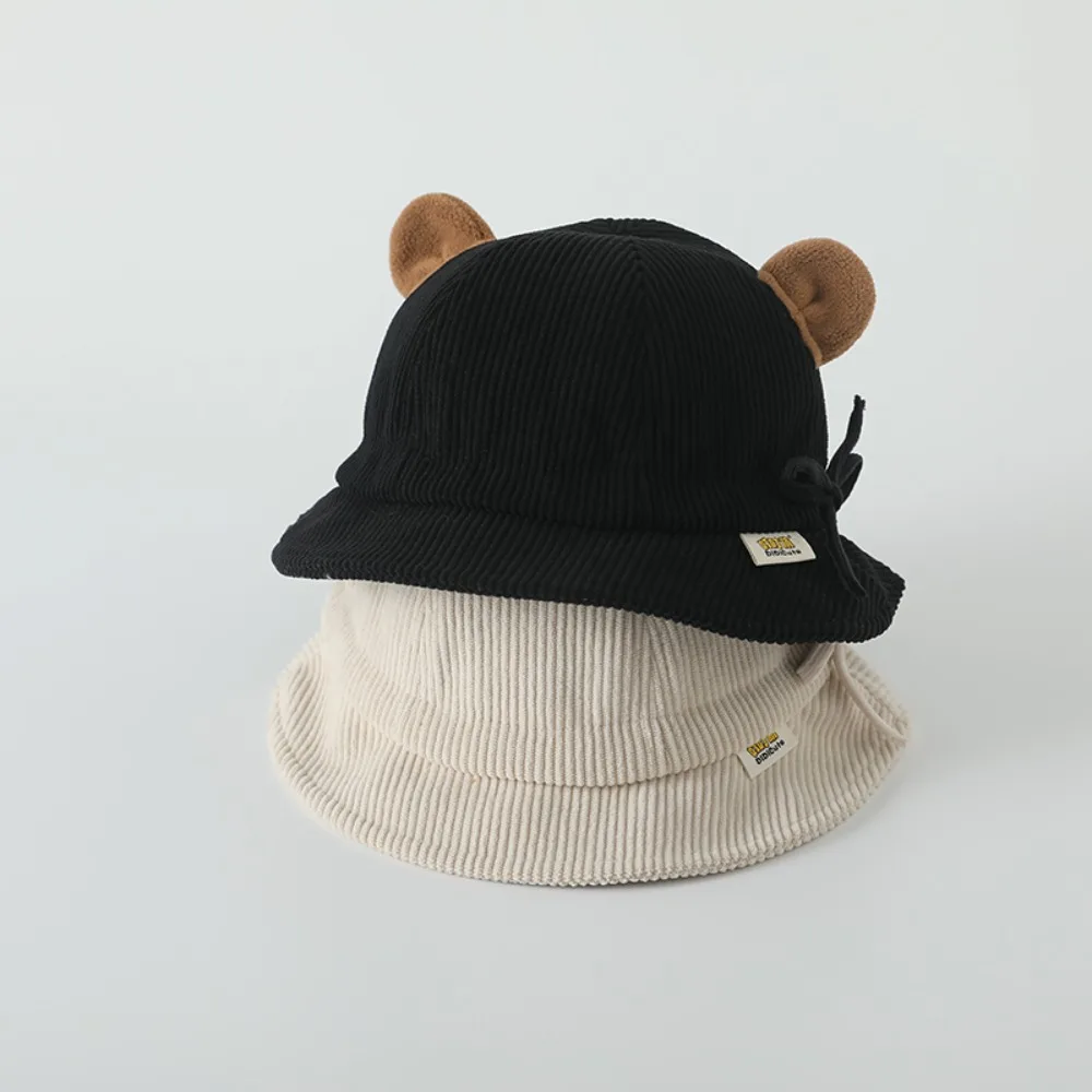 

Fashion Bear Ear Children Baseball Cap Korean Style Embroidered Letter Kids Fisherman's Hat Corduroy Drawstring Visor Hat Girls