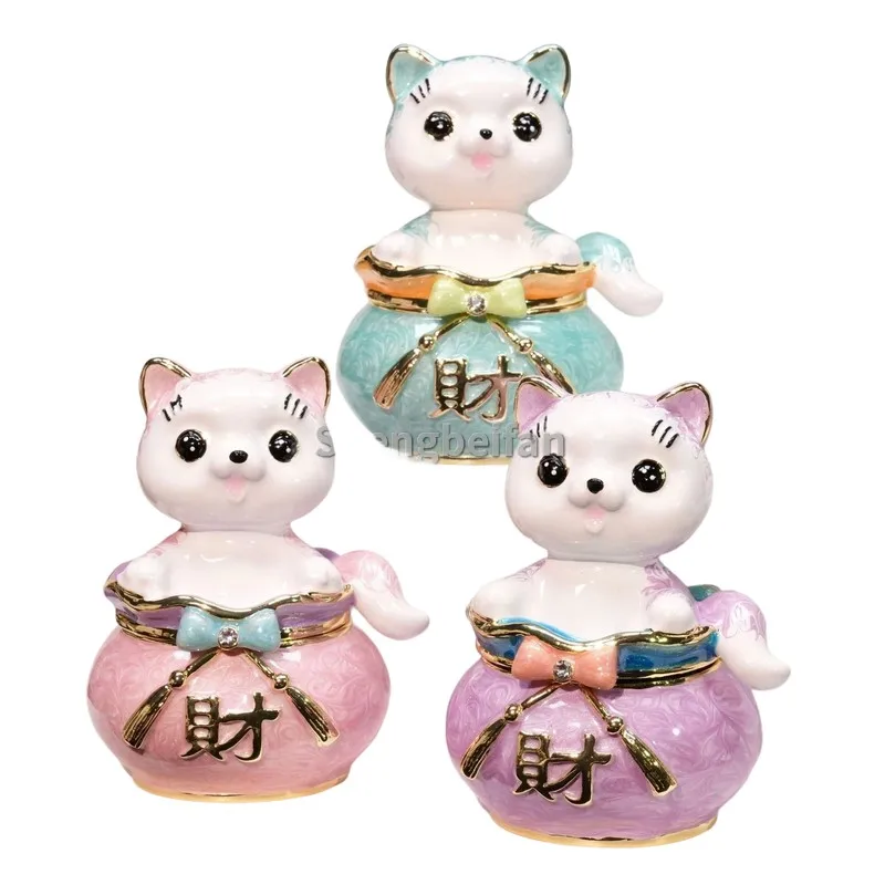 Metal Craft Enamel Lovely cat Jewelry Box Counter Decoration Bithday Gift Trinket Box For Home Decoration 1