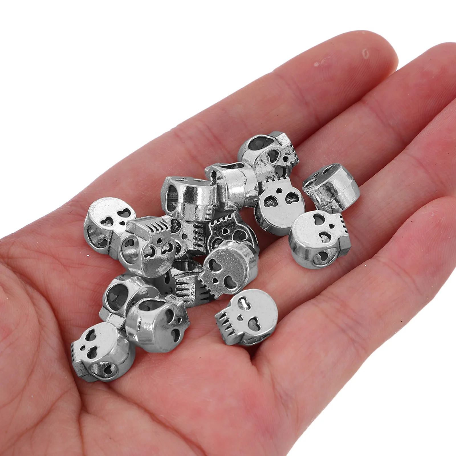

100Pcs Skull Head Beads Large Hole 4.5mm Zinc Alloy Spacer Beads for DIY Jewelry Making Bracelet Necklace Keychain Craft