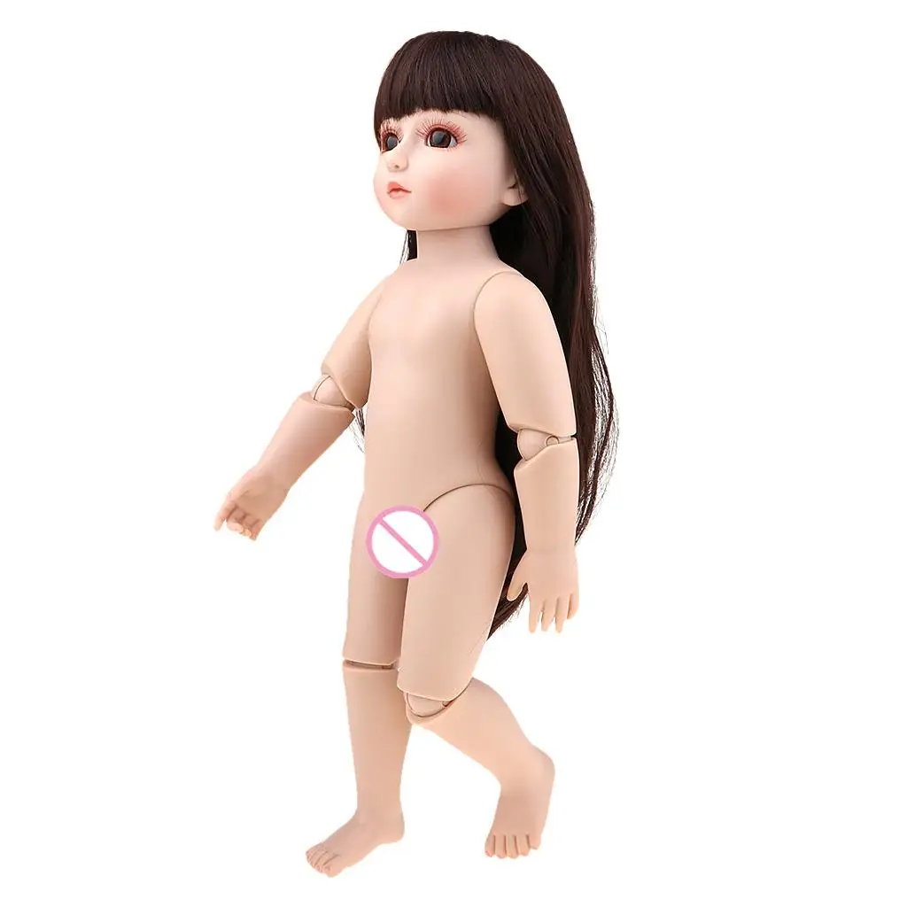 45.72cm Doll without Clothes Hair,Brown Eyes,12 Joints to Dress up, Kids Pretend