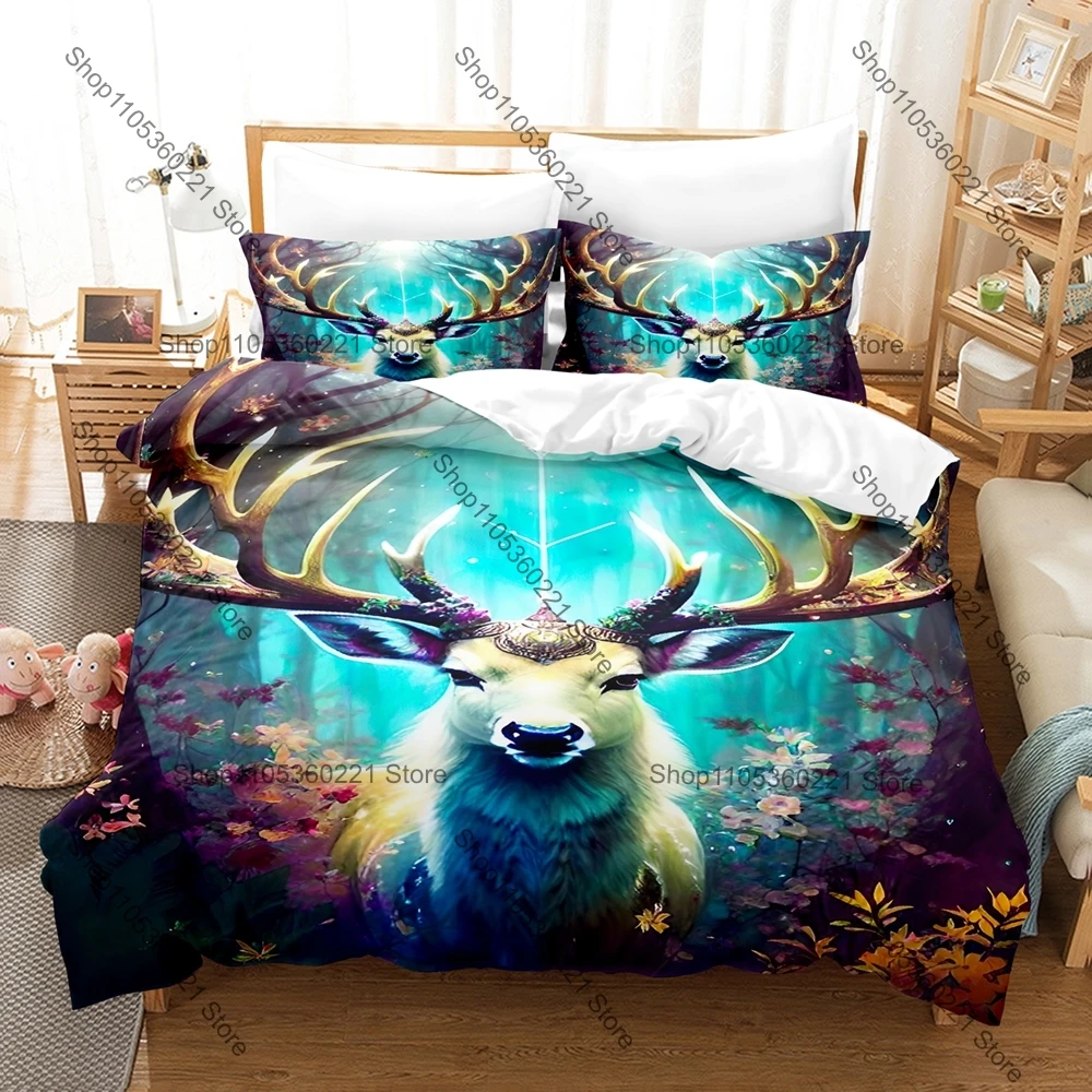 2026 Deer Artistic Prints Wildlife Three Piece Bedding Set Luxury Comforter Set with Queen King Size Cool Animal pillowcase