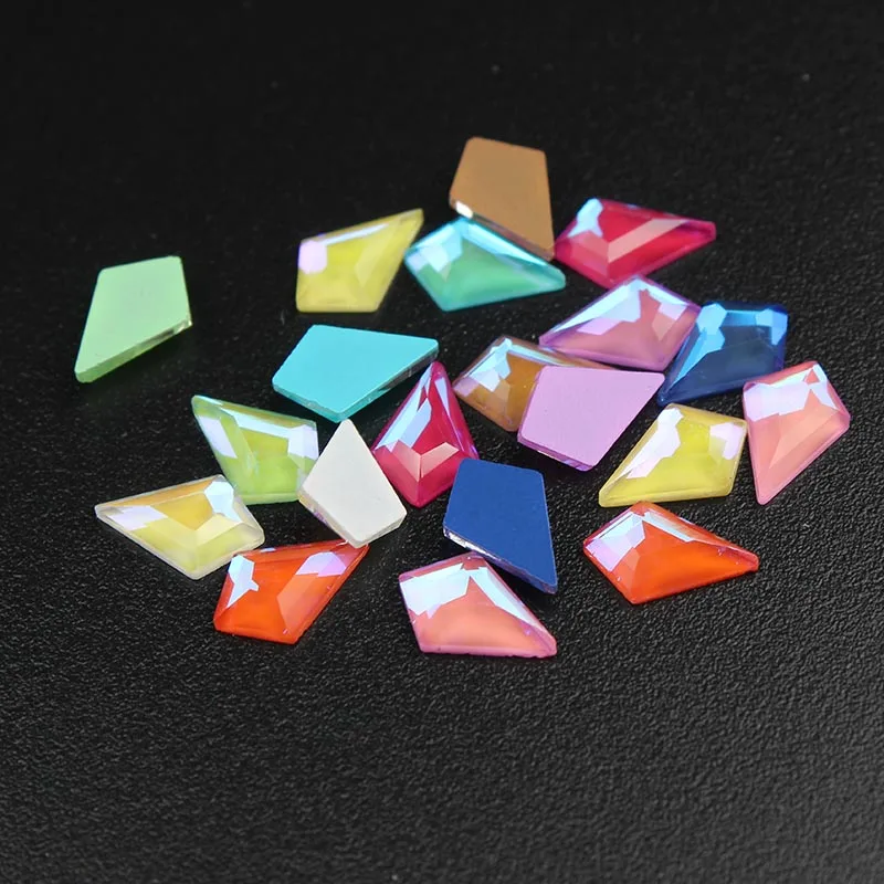 30Pcs/lot Rhombus 6x10mm Flatback Glass Non Hotfix 10 Mocha Colors Rhombus Flat Back Rhinestones 3D Gems for Nail art