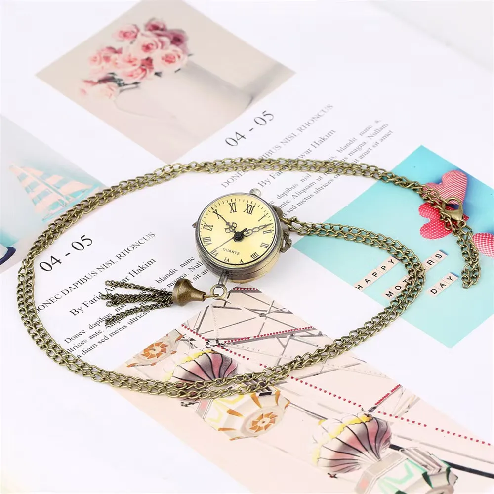 Retro bronce Steampunk carillón de viento reloj de bolsillo de cuarzo COLLAR COLGANTE reloj cadena regalo de cadena para hombres y mujeres