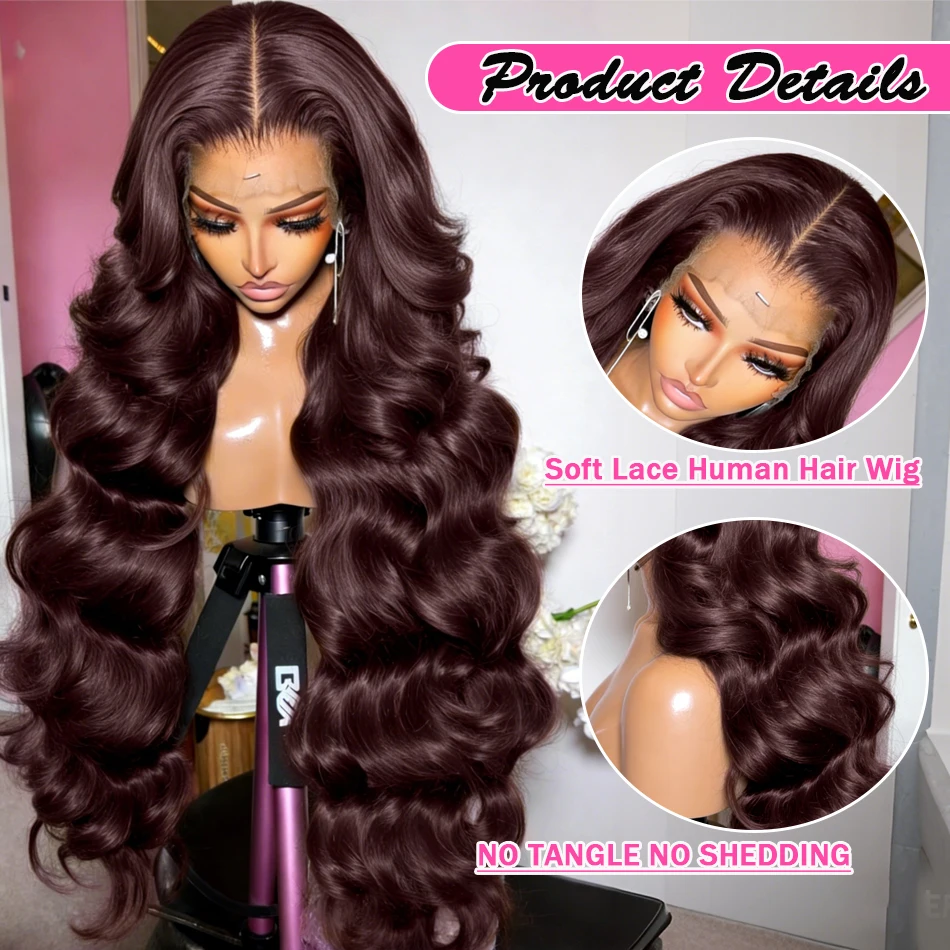 250 Density 32 36 Inch Chocolate Brown 13x6 Human Hair Wigs Hd Lace Frontal Body Wave Brown Wigs Brazilian 13x4 Lace Front Wig image 4