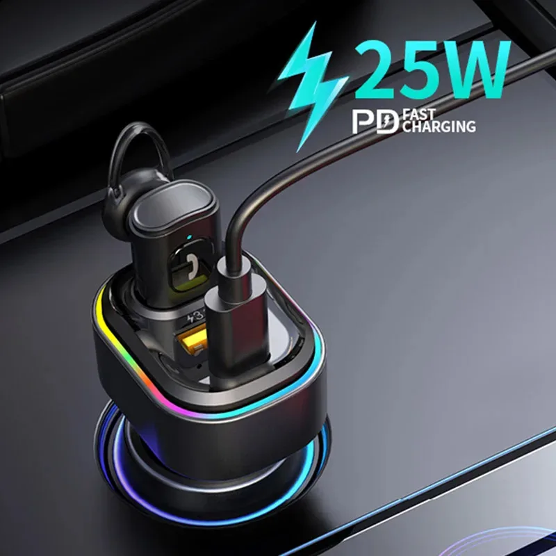 2 In 1 Car Charger Car Lighter Slot Usb Pd Type C Fast Charge with Cvc Intelligent Noise-Cancelling Wireless Bluetooth Headset