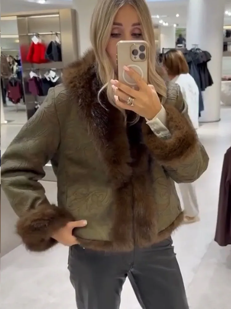 

HH женское зимнее двустороннее короткое пальто с вышивкой, куртки с длинными рукавами и лацканами из искусственного меха, модное женское уличное пальто