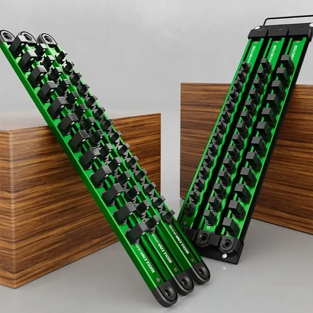 Magnetic Sleeve Storage Rack 360° Rotating Plug Plate Green Socket Clip Rail Holder 1/4 3/8 1/2 Inch Heavy Duty Socket Rack
