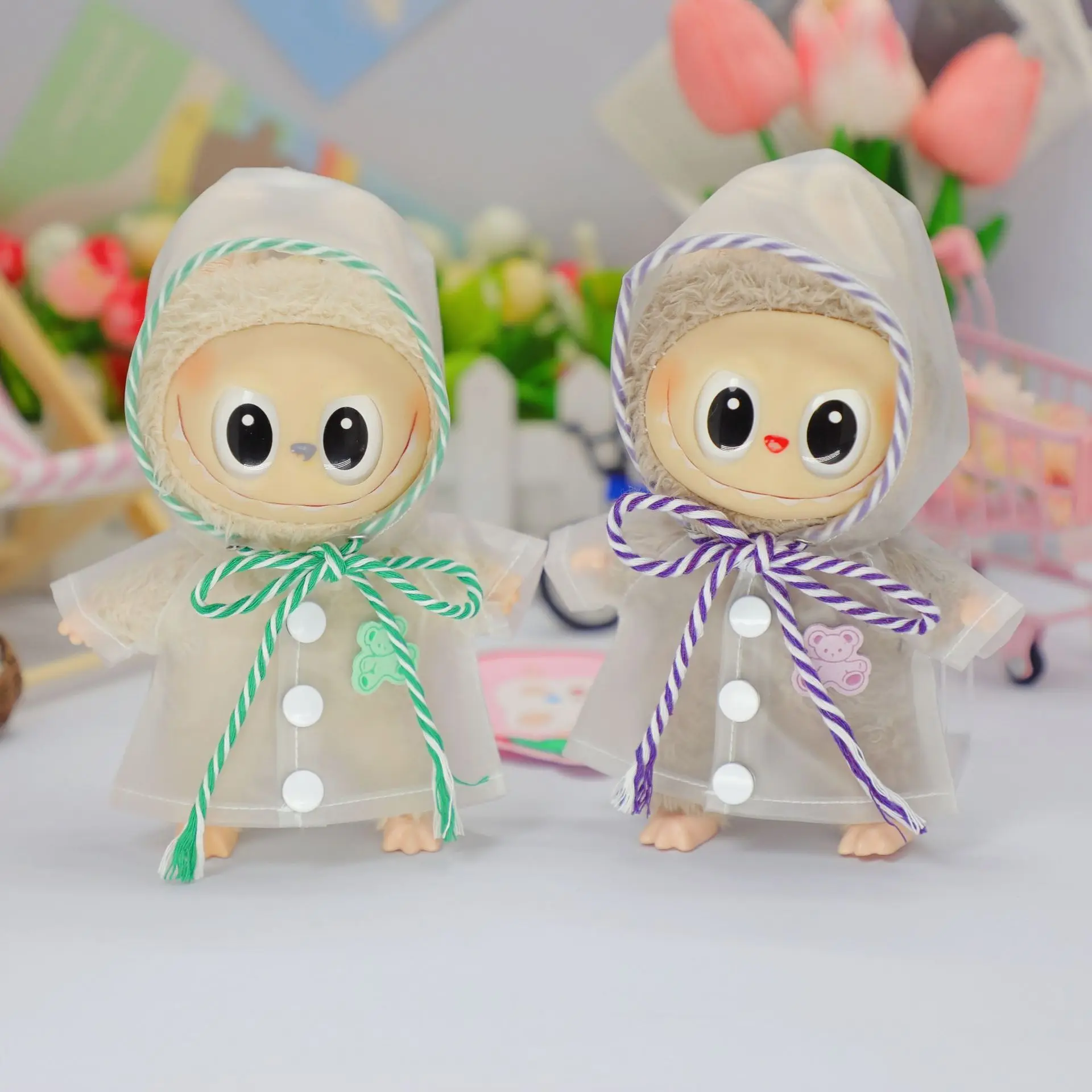 

15/17cm Labubu Clothes Mini Doll Raincoat and Rain Boots Dress Up DIY Gift Doll Clothes Accessories Sitting Party Game Toys