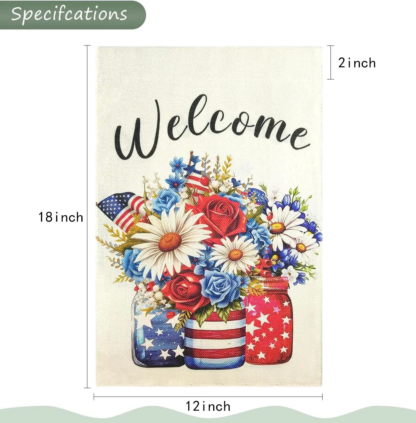 HEIPINIUYE 4th of July Welcome Garden Flag 12×18 Inch Double Sided Burlap Yard Flag for Independence Day Holiday Outside Decorat