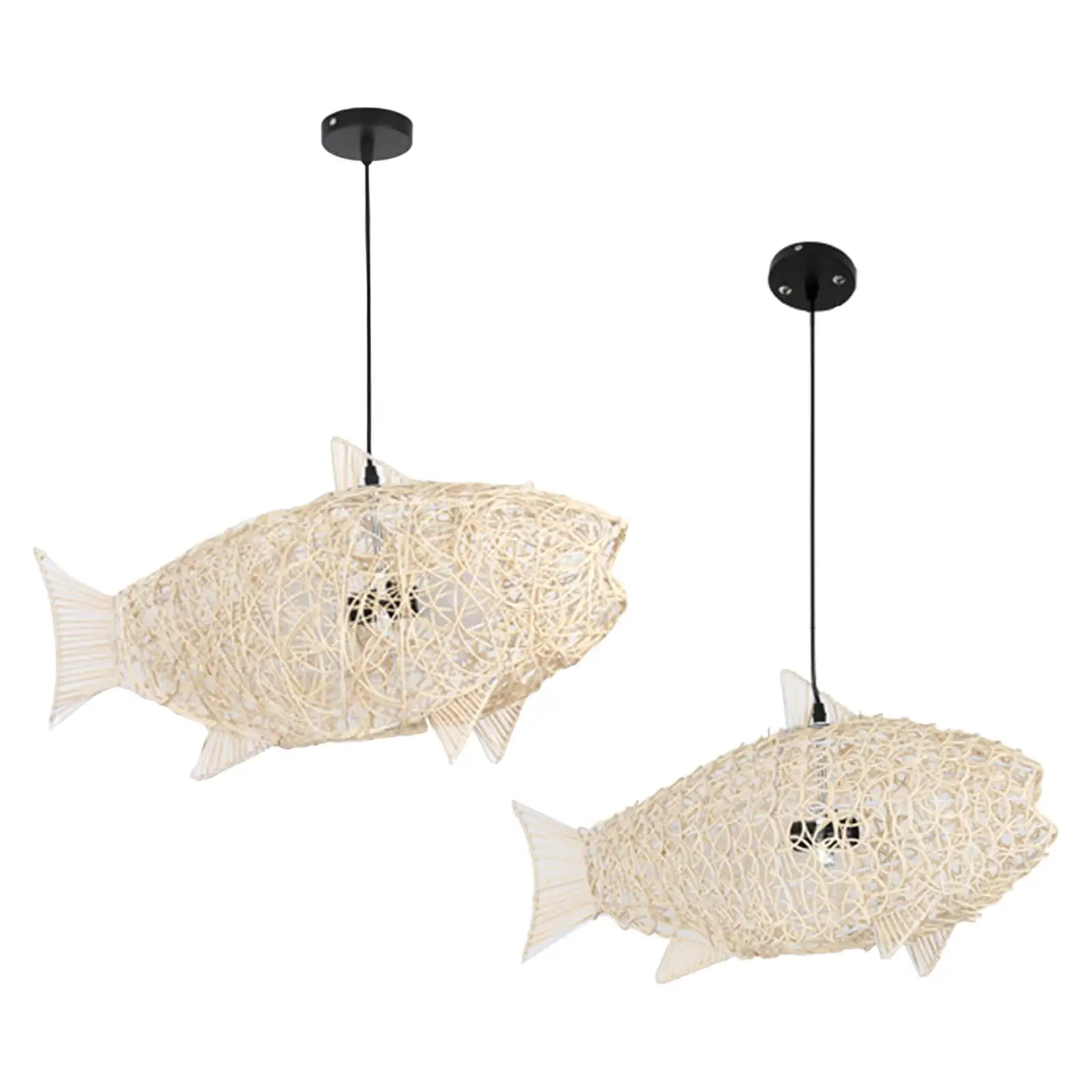 Fish Shaped Lantern Woven Rattan Pendant Light Natural Wicker Ceiling Hanging Bamboo Fish-Shaped Lampshade Retro Fish Lampshade