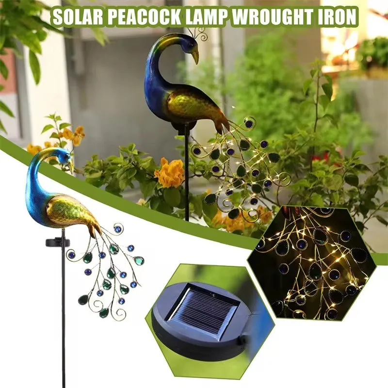 Metal Peacock Garden Solar Lights LED Outdoor Decor Stake Light Waterproof Solar Lawn Lamp for Courtyard Garden Path Lawn