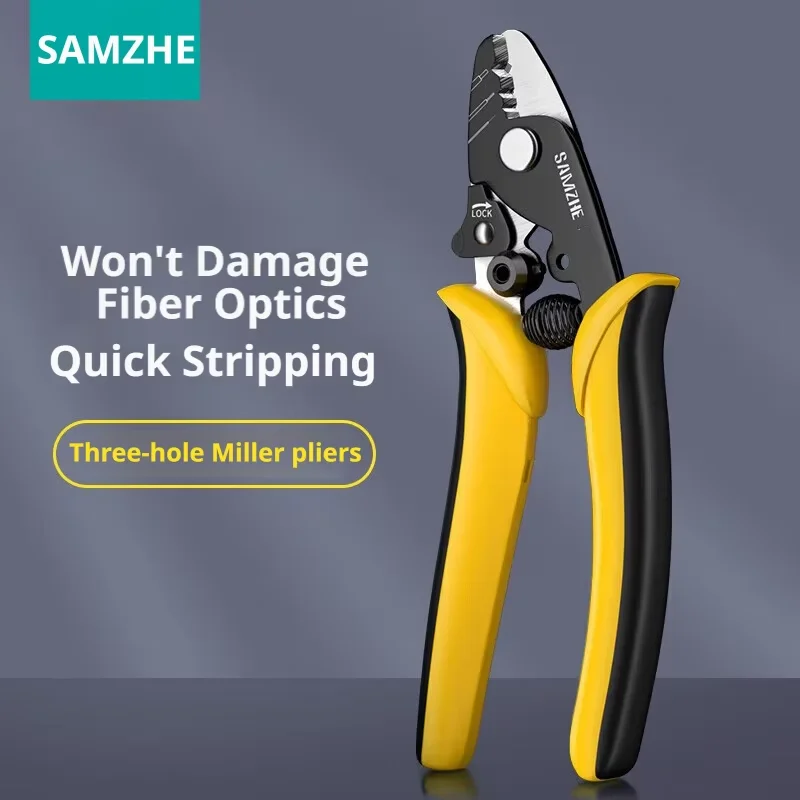 SAMZHE Miller Pliers 3 Hole Fiber Optic Stripping Pliers Precision Wire Stripping Fiber Optic Cable Stripping Pliers Hand Tool