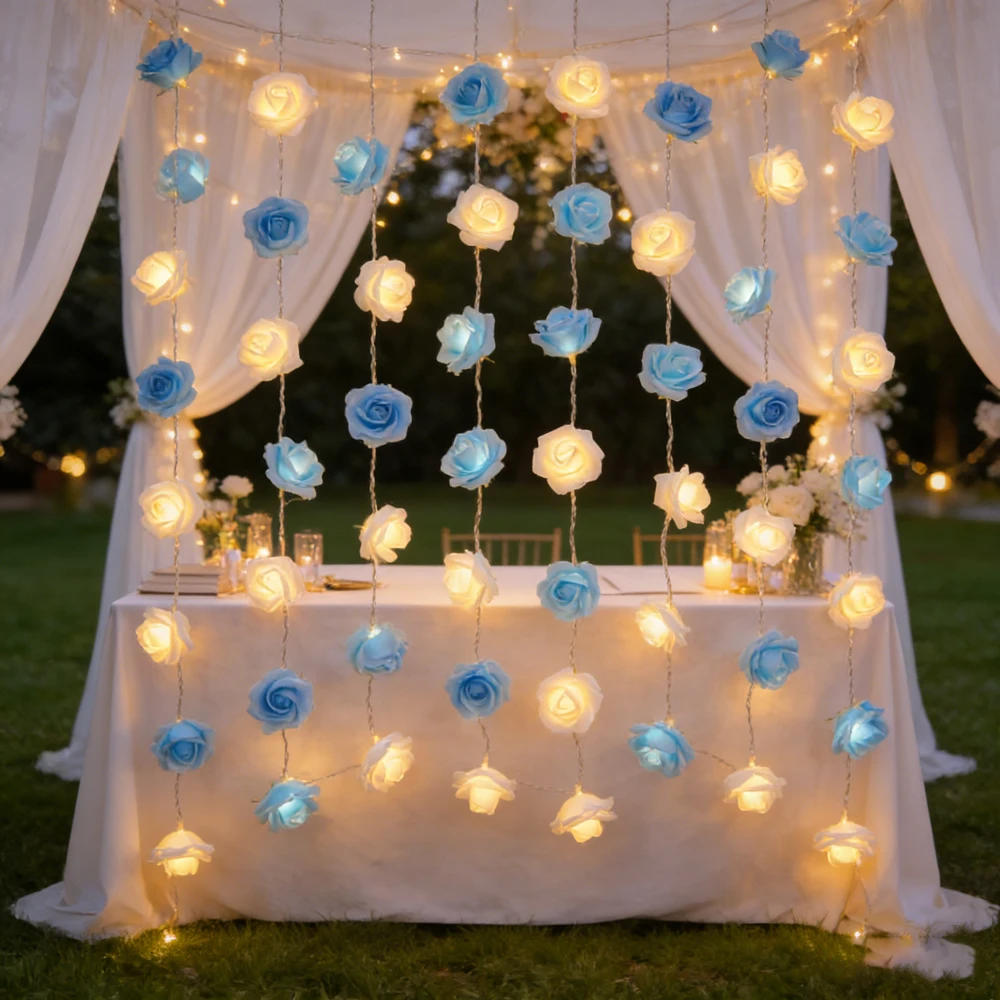 Rose String Lights Battery Operated Flower Garland Fairy Lights Birthday Party Mother's Day Gifts Wedding Reception Decorations