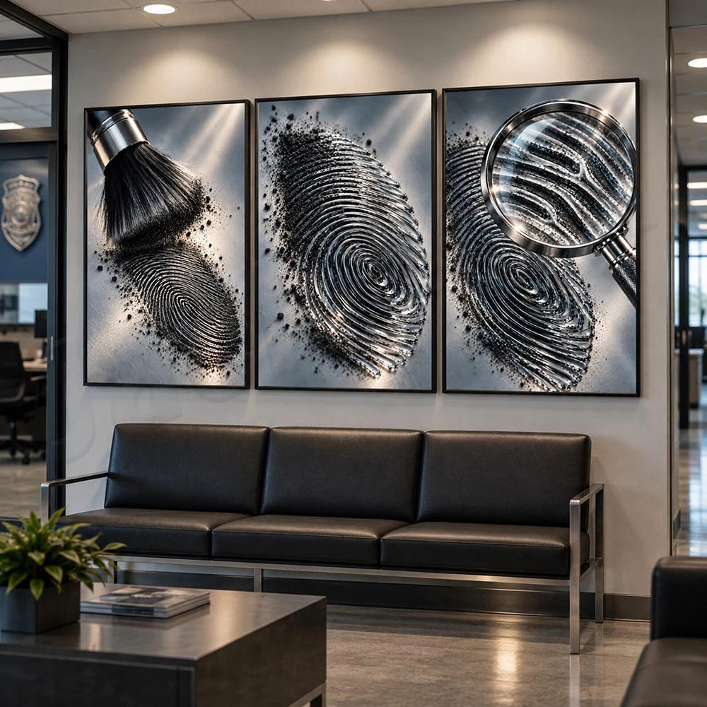 Forensic Science Fingerprint Art Prints, Fingerprint Analysis, DNA Evidence, and Crime Lab Office Decor Posters