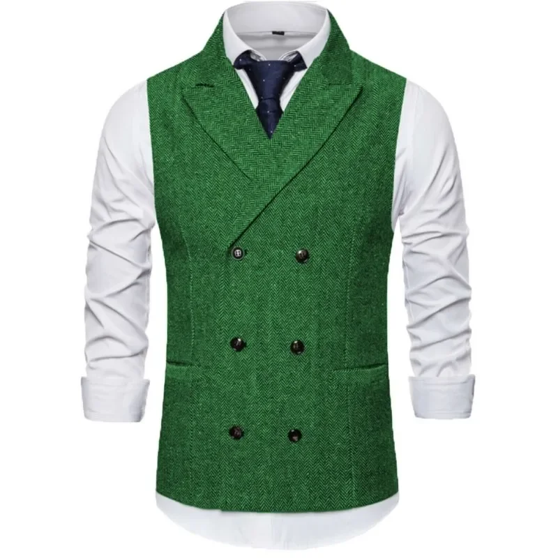 Gilet à double boutonnage à chevrons pour hommes, glaçure trempée, solide, affaires, régulier, mince, banquet, décontracté